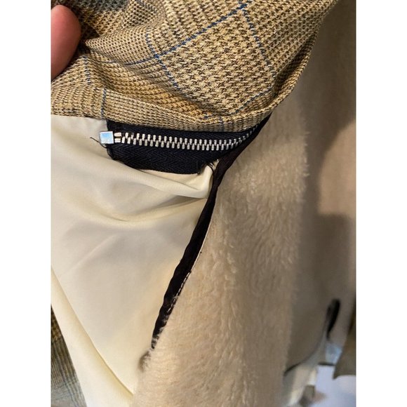 Tan Plaid Men's 40 or Large Vintage Overcoat Trench Coat Zip Out Lining - Picture 5 of 8